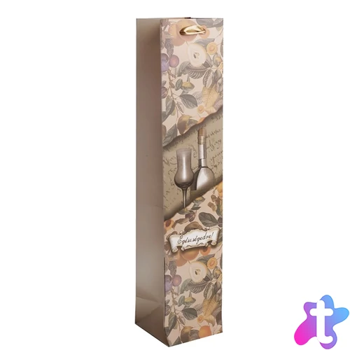 Iris papírtasak pálinkás matt, "egészségedre" felirat, gyümölcsök 8*38*8 cm