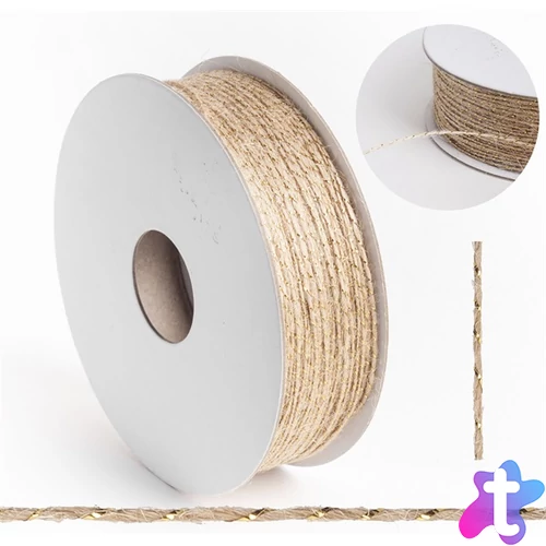 IRIS szalag juta natúr/ arany 1mm/100 méter