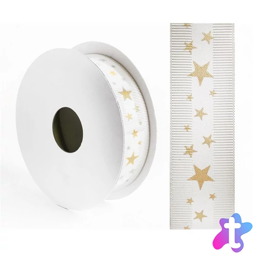 IRIS szalag ripsz fehér csillagos 25mm/10méter