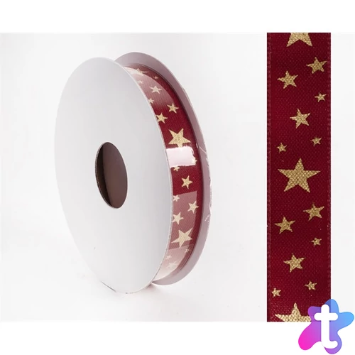 IRIS szalag textil csillagos bordó 15mm/10méter