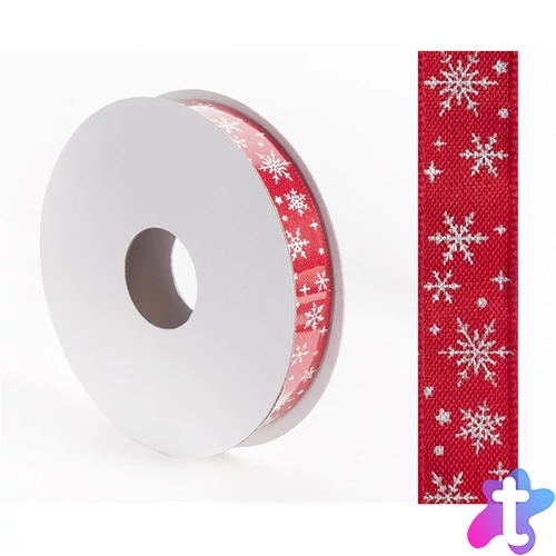 IRIS szalag hópihés piros 15mm/10méter