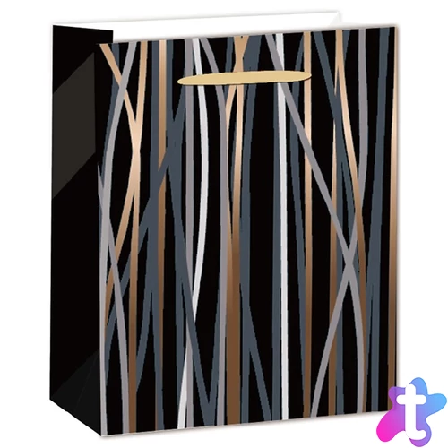 IRIS matt papírtasak fekete/bronz csíkos 26 x 32cm