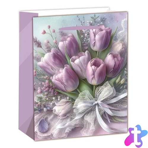 IRIS matt papírtasak tulipáncsokros lila 11 x 14cm
