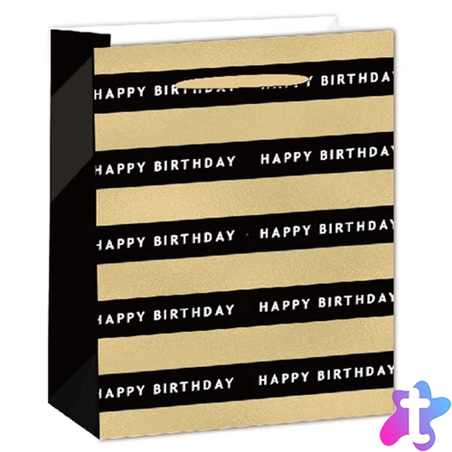 IRIS matt papírtasak hologrammos hot stamp Happy Birtday fekete/arany 26 x 32cm