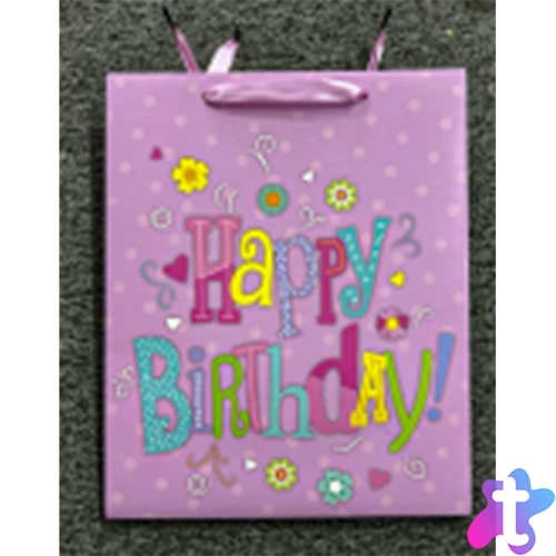 IRIS matt papírtasak Happy Birtday lila 18 x 23cm