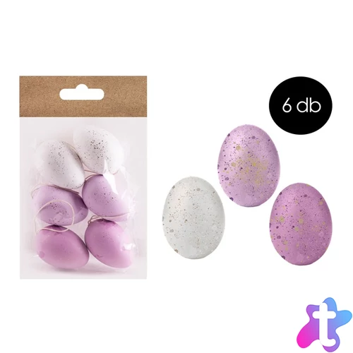 IRIS dekor műanyag tojás x6 lila/fehér 4x6cm