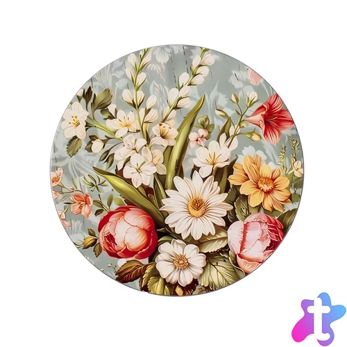 IRIS műanyag tálca, virágcsokor mintás, krém 33 cm