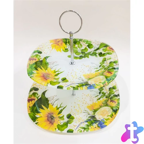 IRIS üveg sütikínáló, 2 részes, napraforgó mintás 20+25cm