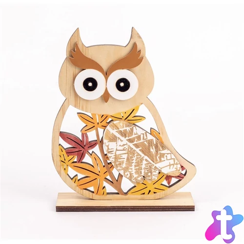 IRIS fa bagoly, falevél mintás, őszi színekben 16 x 4 x 20cm