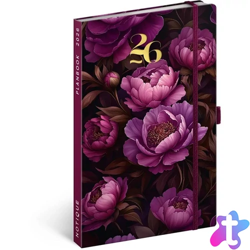 Realsystem 2026 Purple Flowers 5414 13x21 cm gumipántos agenda/notesz