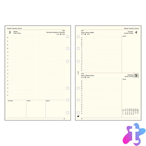 Kalendart Saturnus L312 napi beosztású gyűrűs betétlap csomag