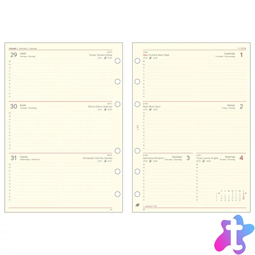 Kalendart Saturnus L311 heti beosztású gyűrűs betétlap csomag