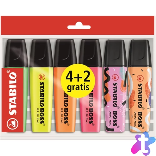 Stabilo BOSS ORIGINAL 4 különböző fluoreszkáló szín + 2 db AJÁNDÉK Ju Schnee Limited Edition szövegkiemelő