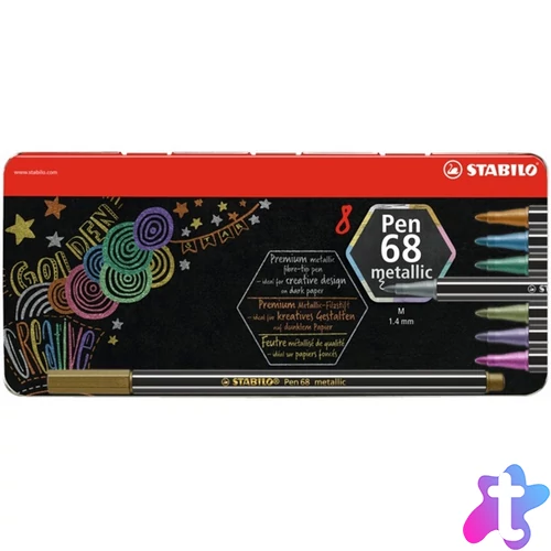 Stabilo Pen 68 metallic fémdobozos 8db-os vegyes színű filctoll készlet