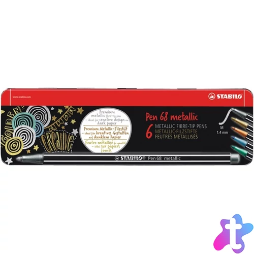 Stabilo Pen 68 metallic fémdobozos 6db-os vegyes színű filctoll készlet