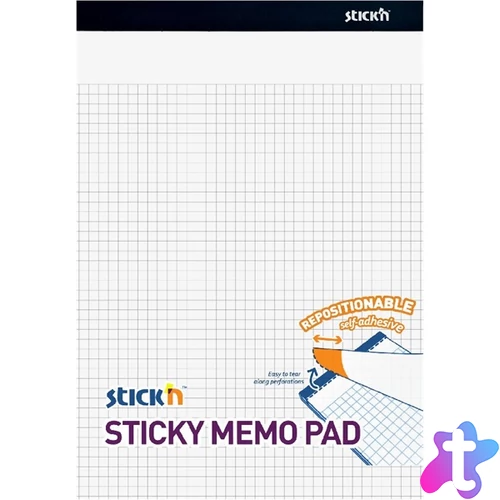 Stick`N 254x178 mm 50 lap/tömb négyzetrácsos fehér öntapadó jegyzetfüzet