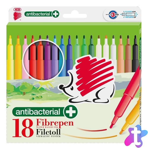 ICO Süni 300 antibakteriális 18db-os vegyes színű d18 rostirón készlet