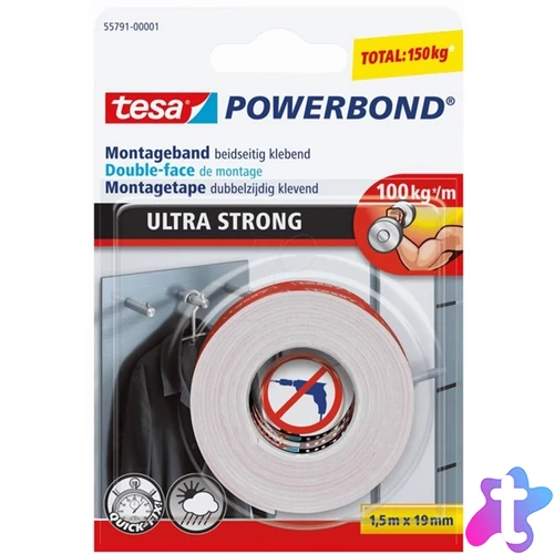 Tesa 55791 Extra Power 1,5mx19 mm erős kétoldalas ragasztószalag