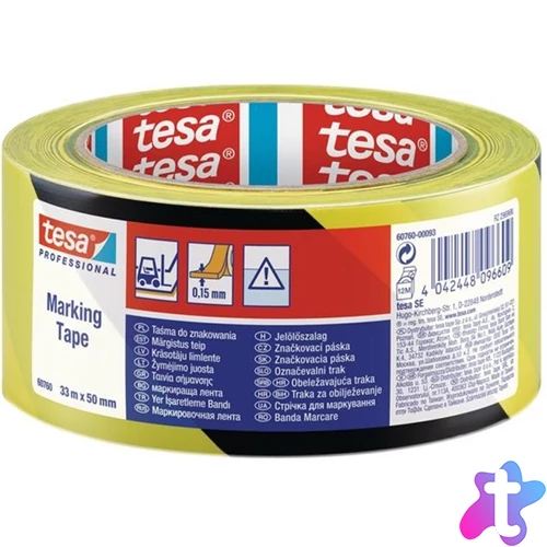 Tesa 60760 33mx50 mm fekete/sárga padlójelölő szalag