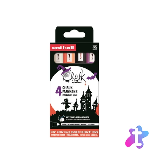 Uni Chalk NI PWE-5M Halloween 4db-os folyékony krétafilc készlet (fehér, fekete, fl narancs, lila)