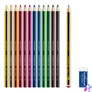 Kép 2/4 - Színes ceruza készlet, hatszögletű, ajándék grafitceruzával és radírral, STAEDTLER "Noris 185", 12 különböző szín