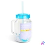 Kép 2/3 - Szívószálas pohár, kék, 4 db hűthető jégkockával, 550ml,  17 x 7.5 x 13.5 cm