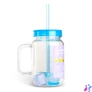 Kép 3/3 - Szívószálas pohár, kék, 4 db hűthető jégkockával, 550ml,  17 x 7.5 x 13.5 cm